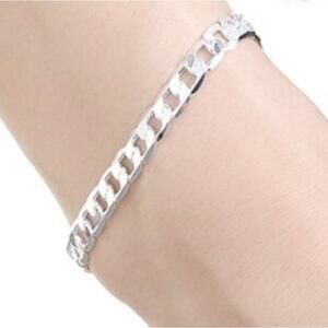 6MM 925Sterling Silver Cuban Chain flat Bracelet for Men &Women 20CM